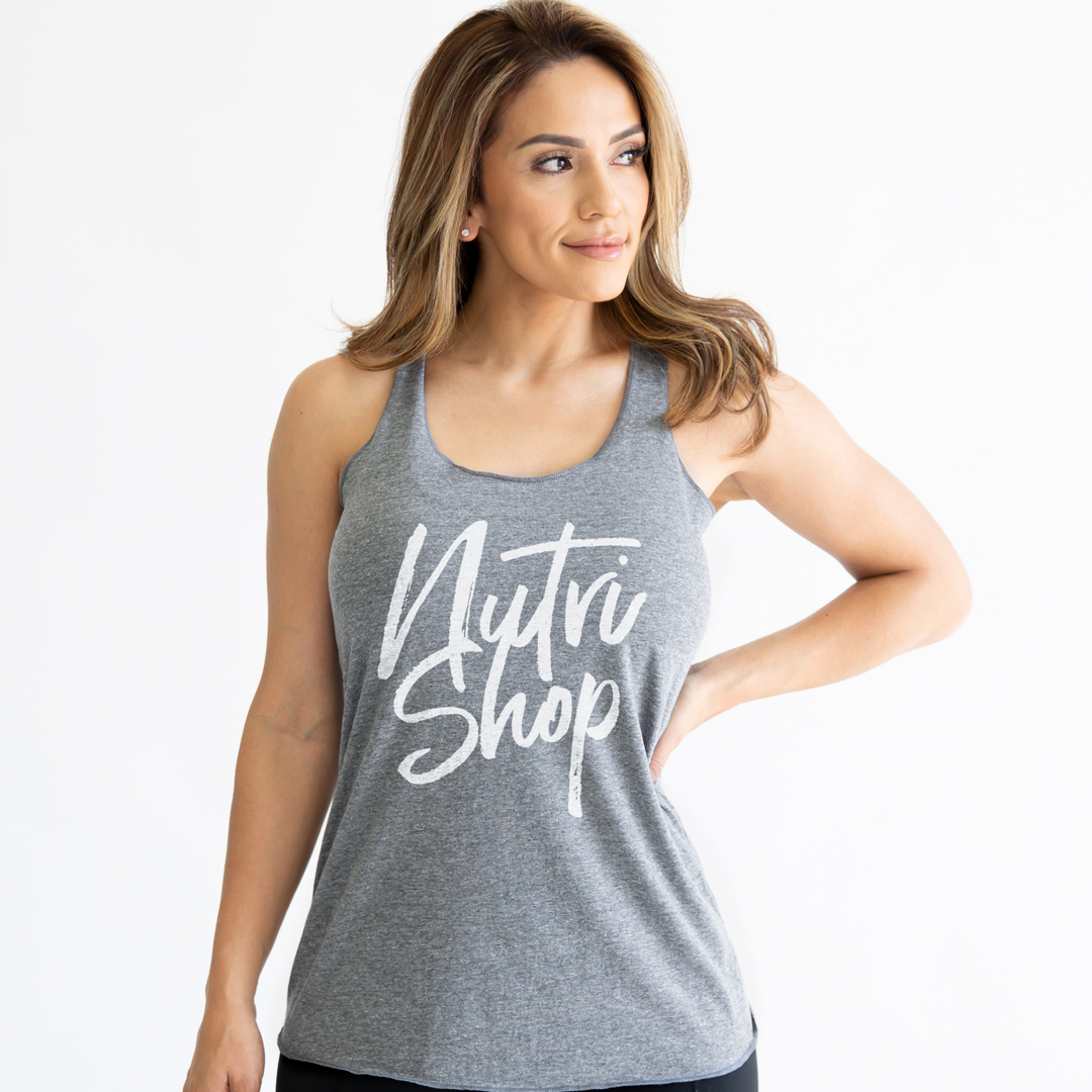 Stacked Script Tank (Heather Gray)