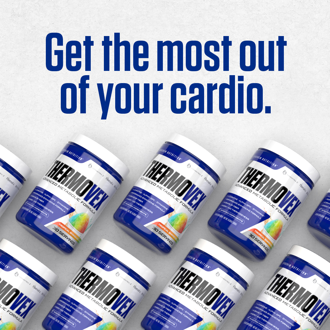 Get the most out of your cardio. Advertisement for Thermovex by Evochem Nutrition available exclusively at NutrishopUSA.com.