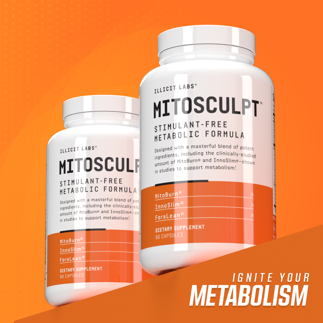 Advertisement for MitoSculpt, a stimulant-free metabolic formula by Illicit Labs available exclusively at Nutrishop.