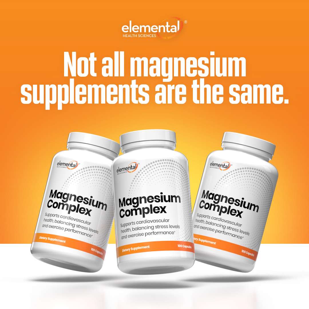 Advertisement for Magnesium Complex by Elemental Health Sciences; available at NutrishopUSA.com
