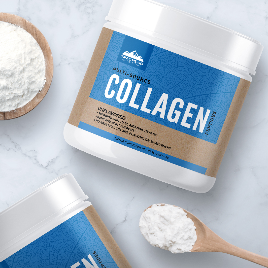 Advertisement depicting Trailhead Nutrition Multi-Source Collagen Peptides