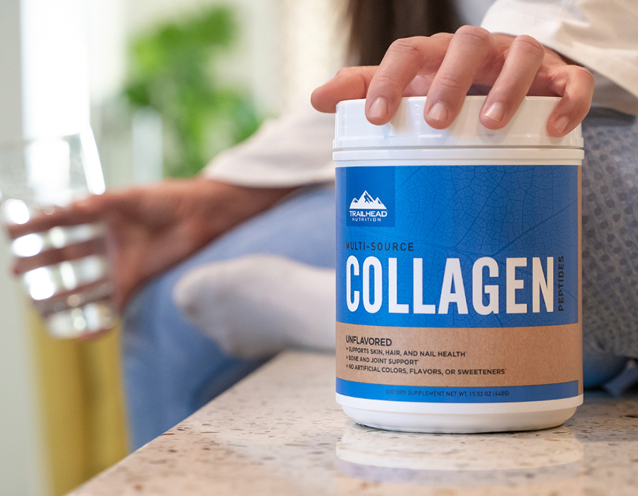 Hand on top of collagen container