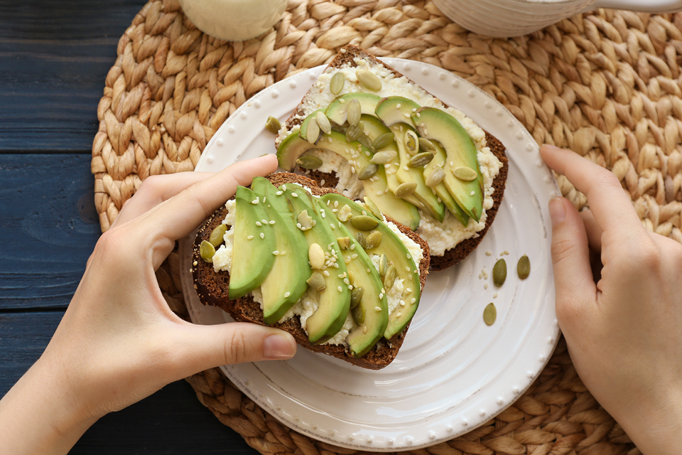 High fiber avocado toast on a plate