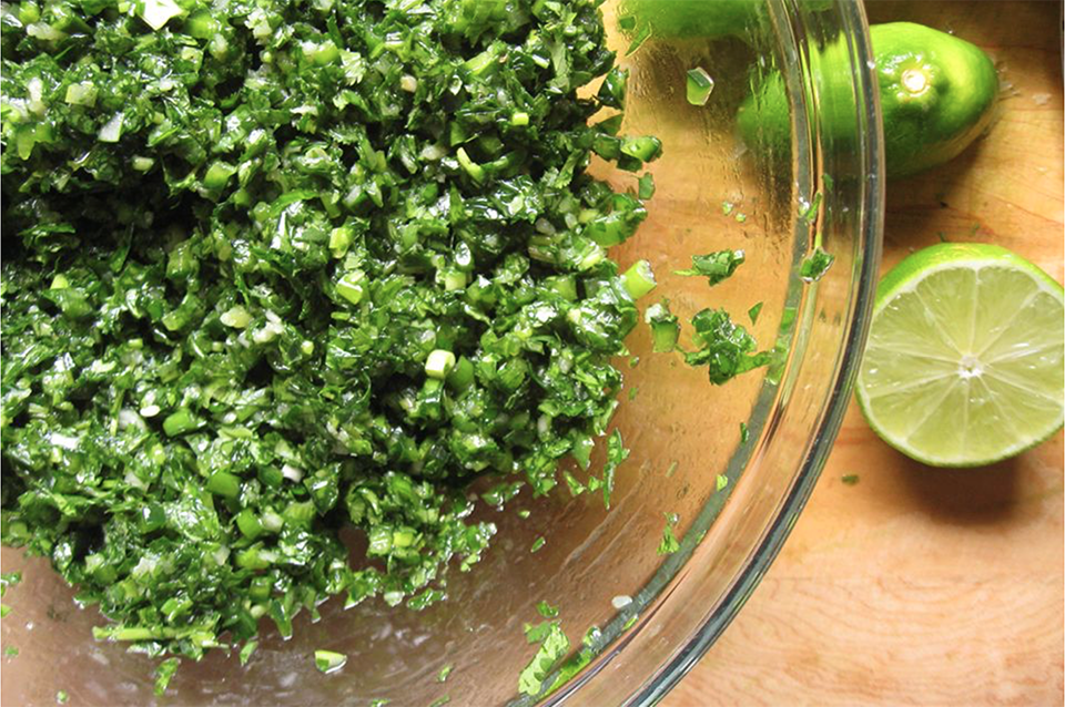 Top view of a vowl of Chimichurri 