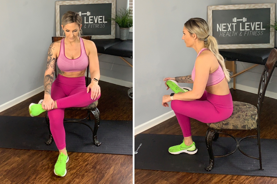 Before and after of seated piriformis stretch