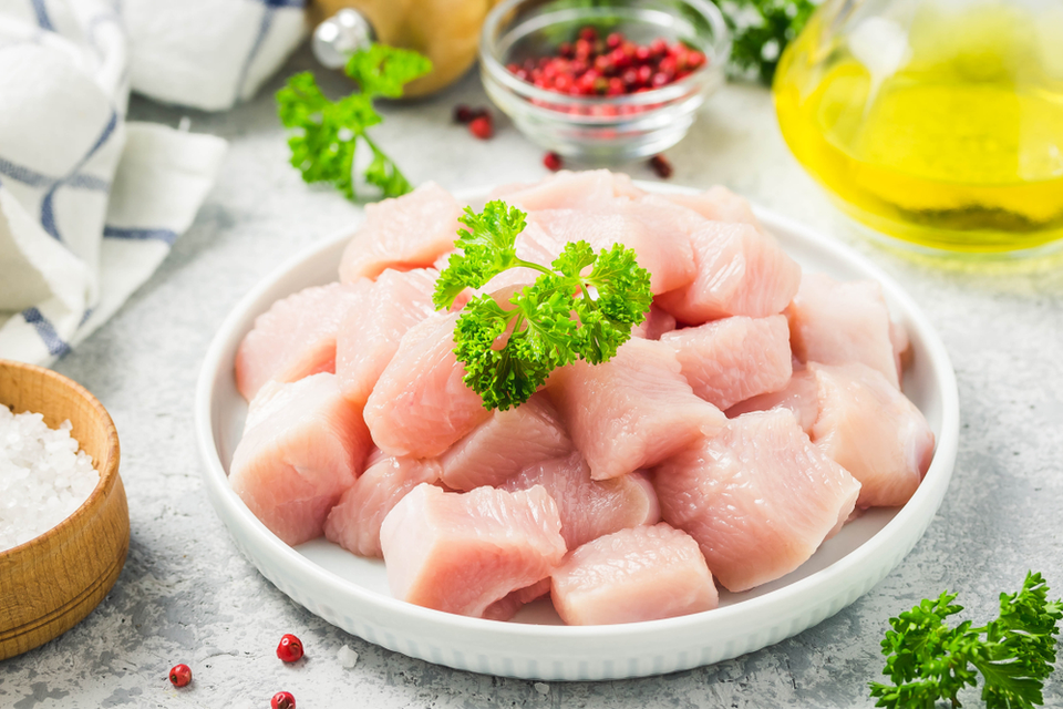 Bowl of raw white meat chicken