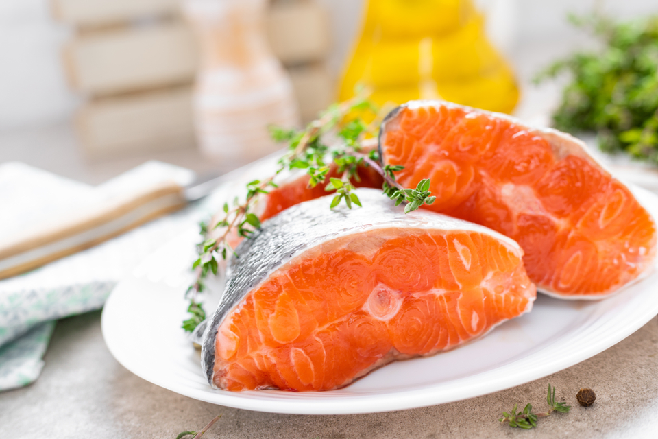 Plate of sliced salmon