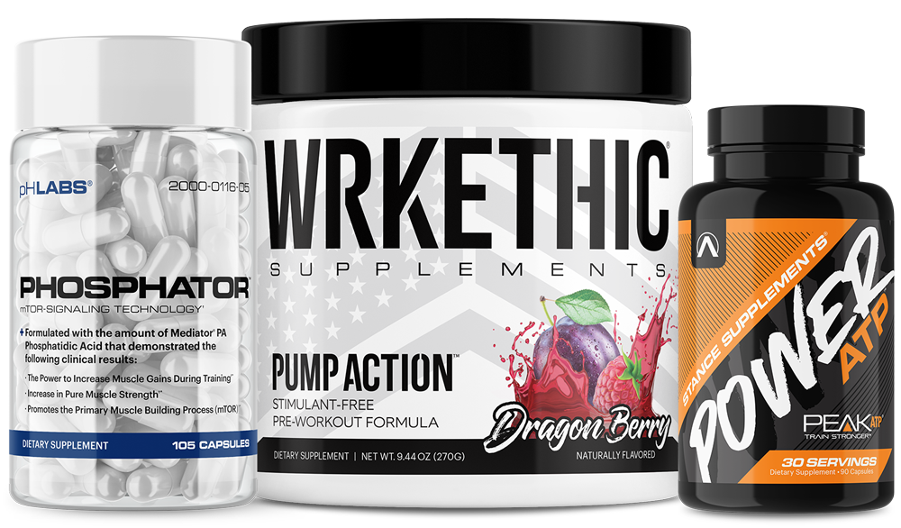 No-Stim Pre-Workout Stack includes Pump Action , Phosphator, Power ATP