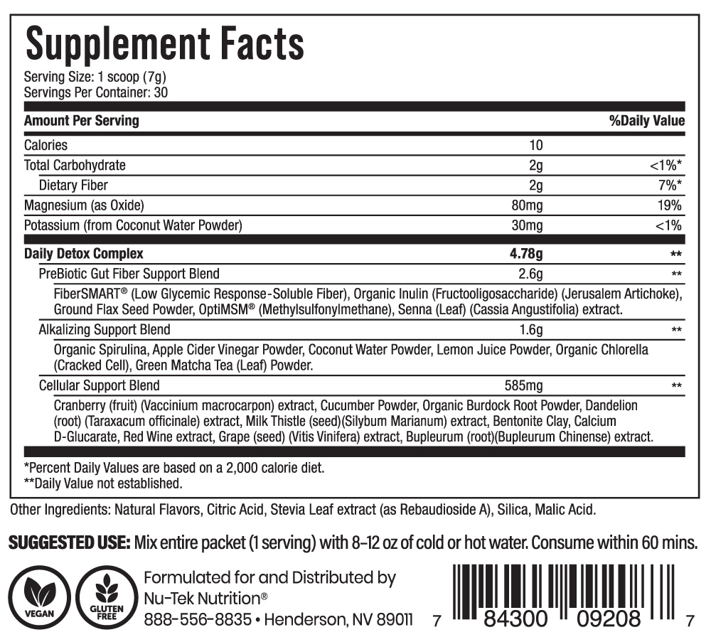 Daily Detox Wild Apple Stick Pack Supplement Facts