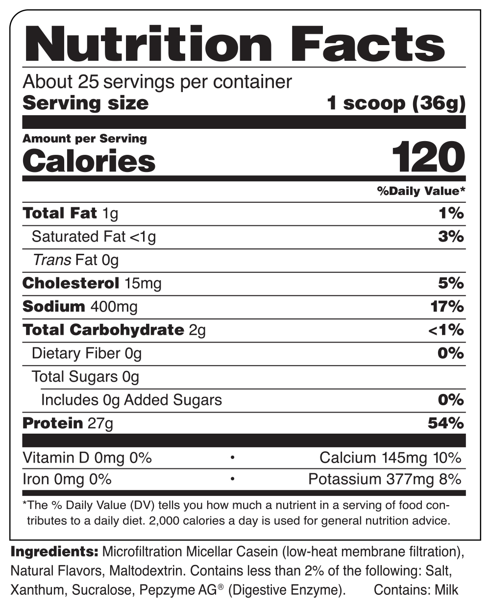 Evo Chem Nutrition Casein Supplement Facts