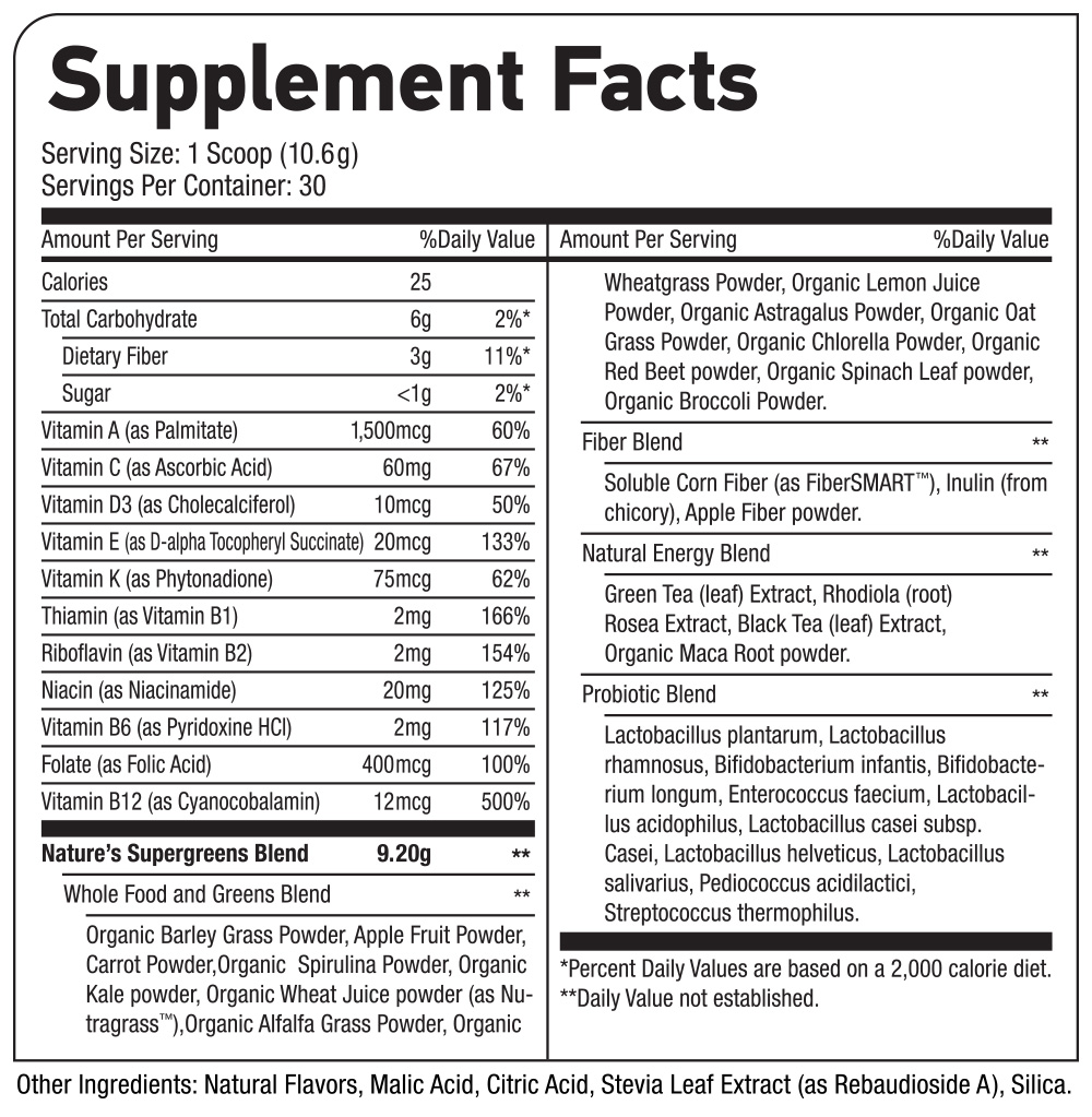 Nature's Supergreens Supplement Facts