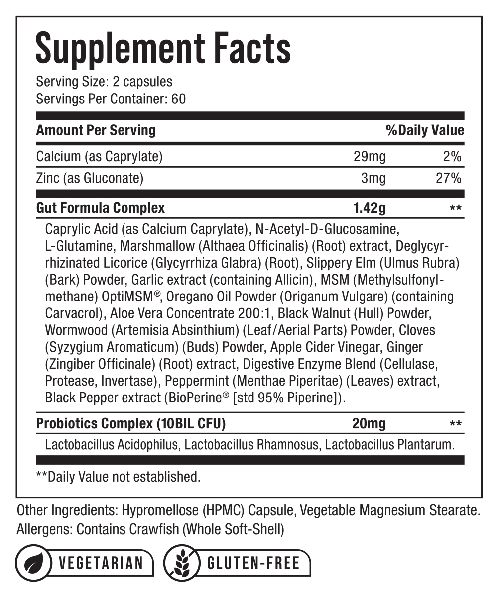 Nu Tek Nutrition Gut Formula Supplement Facts