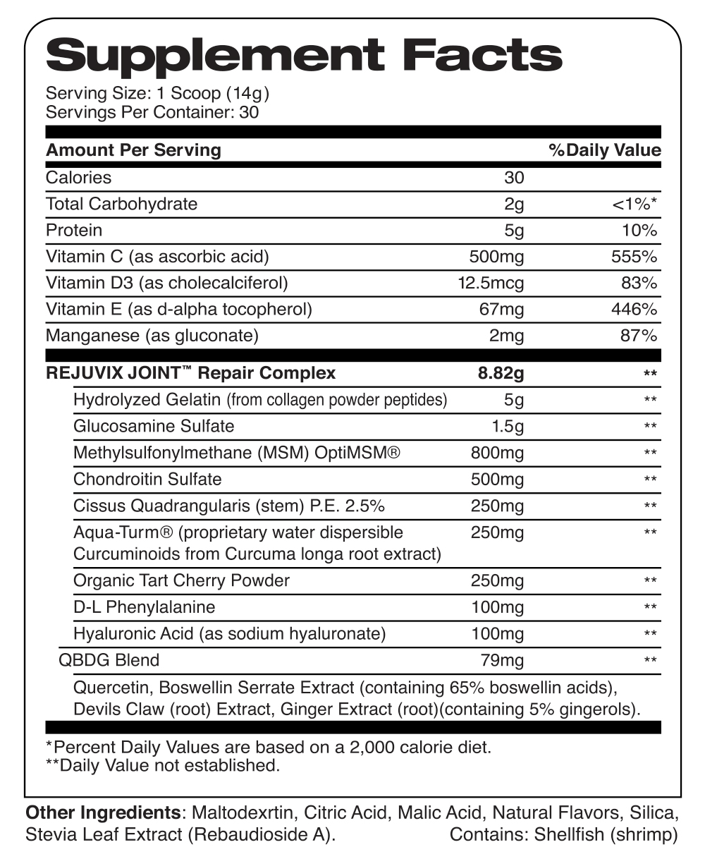 Rejuvix Joint Supplement Facts