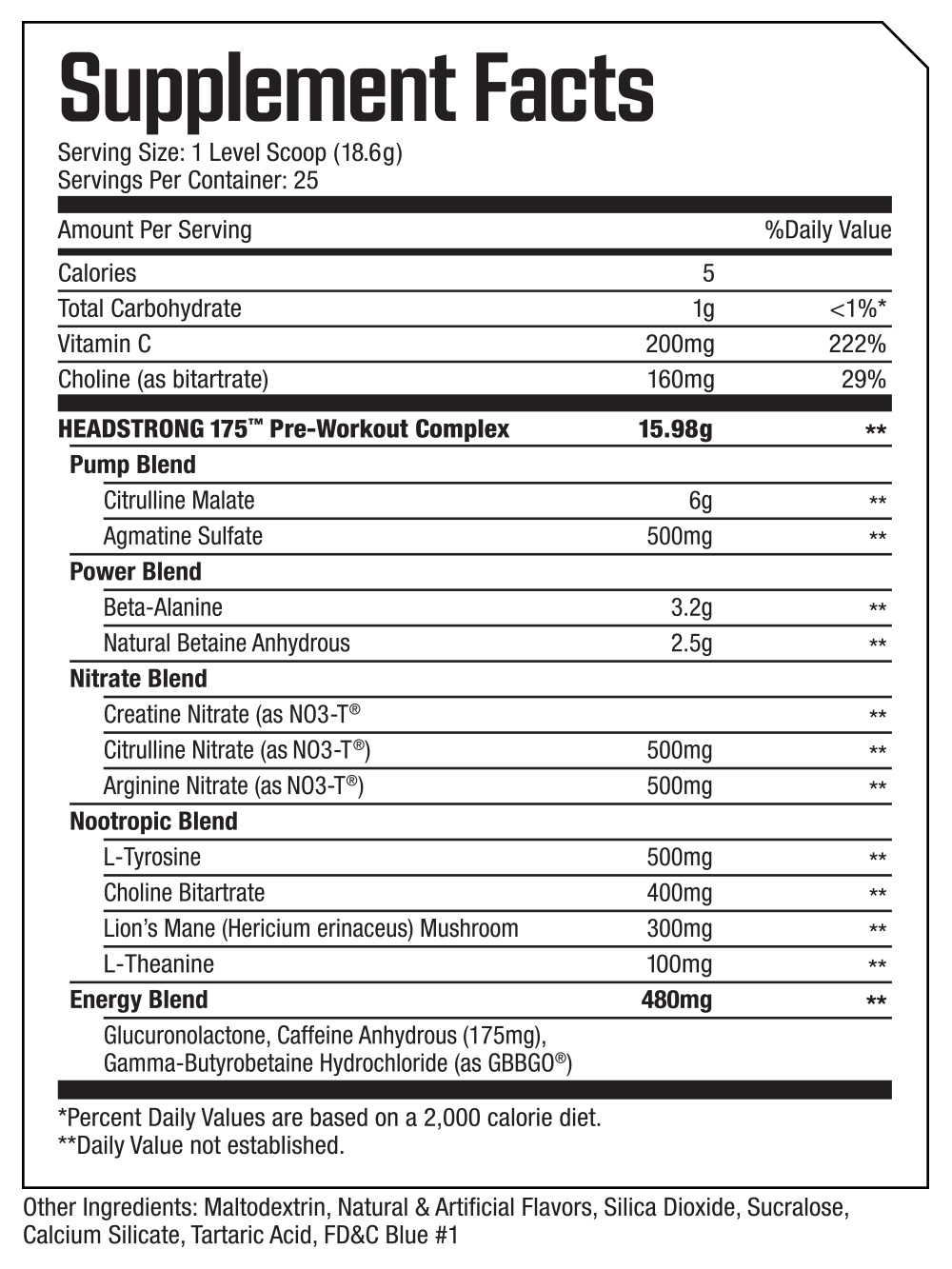 Vitasport Headstrong 175 Supplement Facts