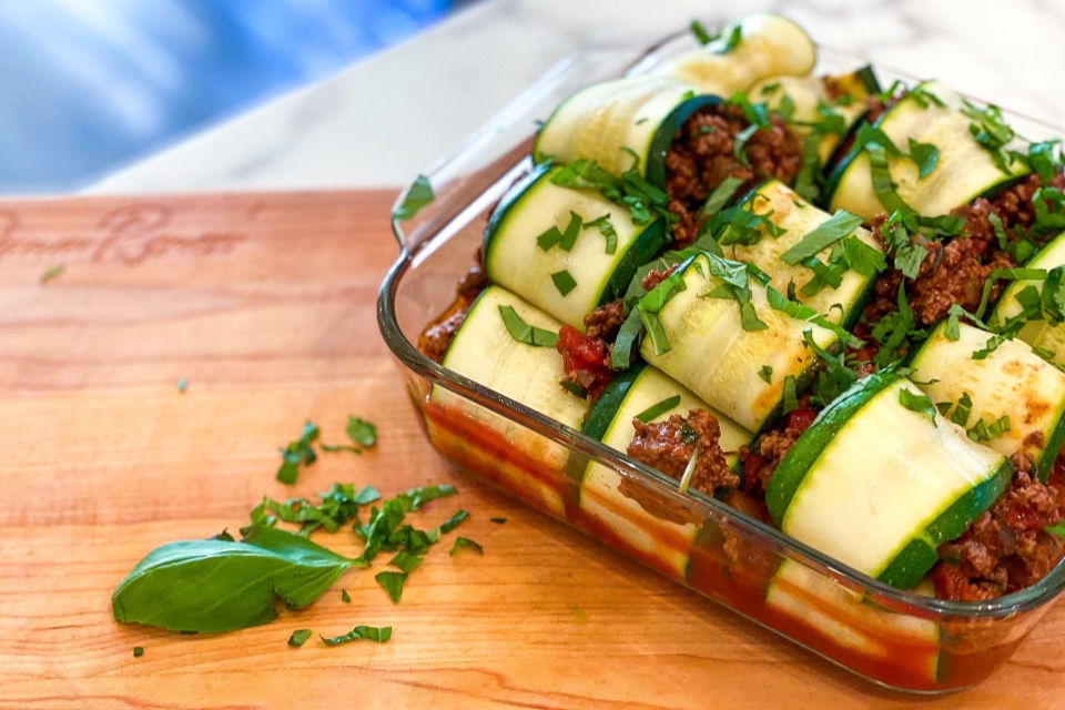 Platter of roll-up zucchini lasagna