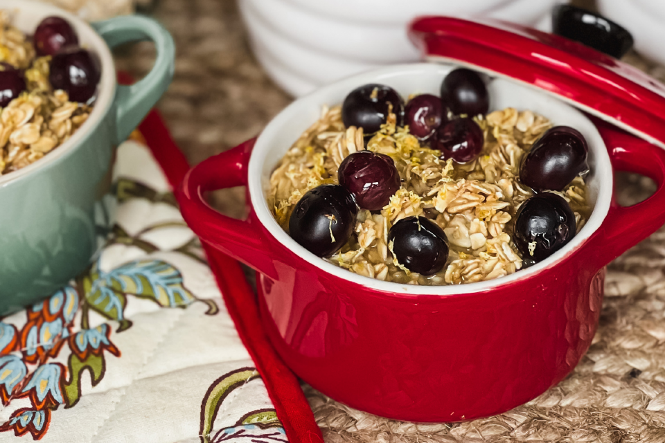 cup full of oats and blueberries