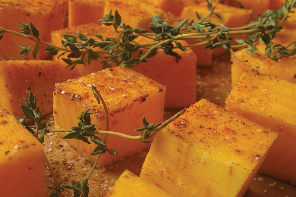 Close up of seasoned vegetable cubes