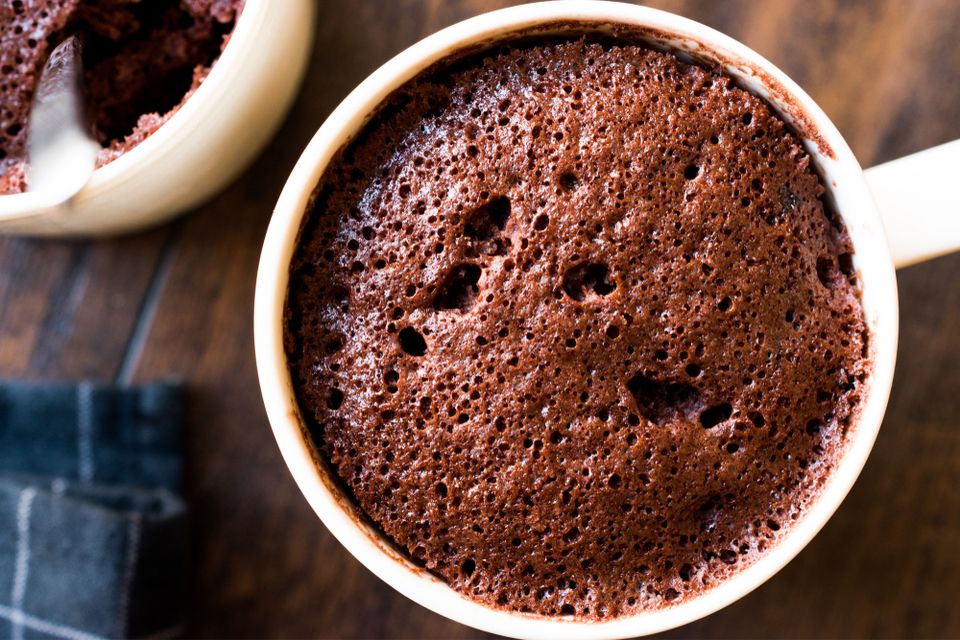 Top view of a brownie in a mug