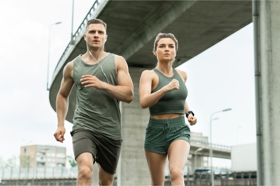 Man and woman running together