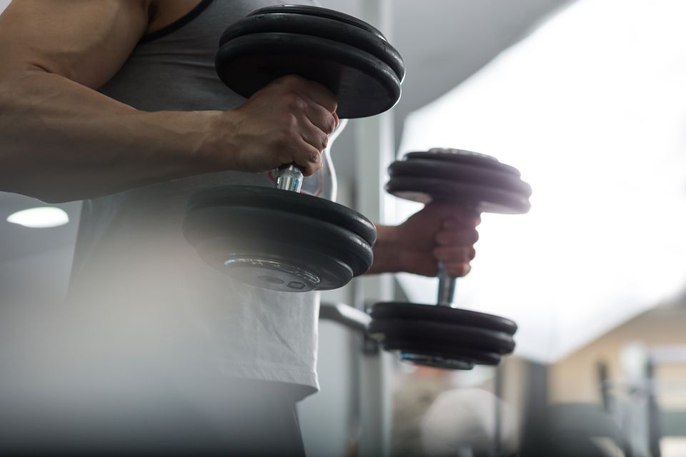 Arms curling dumbbells