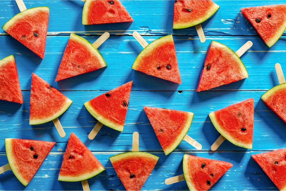 Top view of scattered watermelon slices 