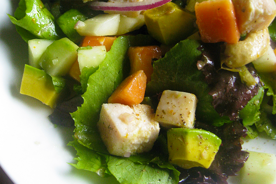 Close up of tropical chicken salad