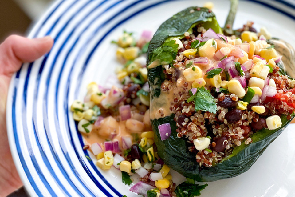 A Stuffed Vegan Poblano Pepper