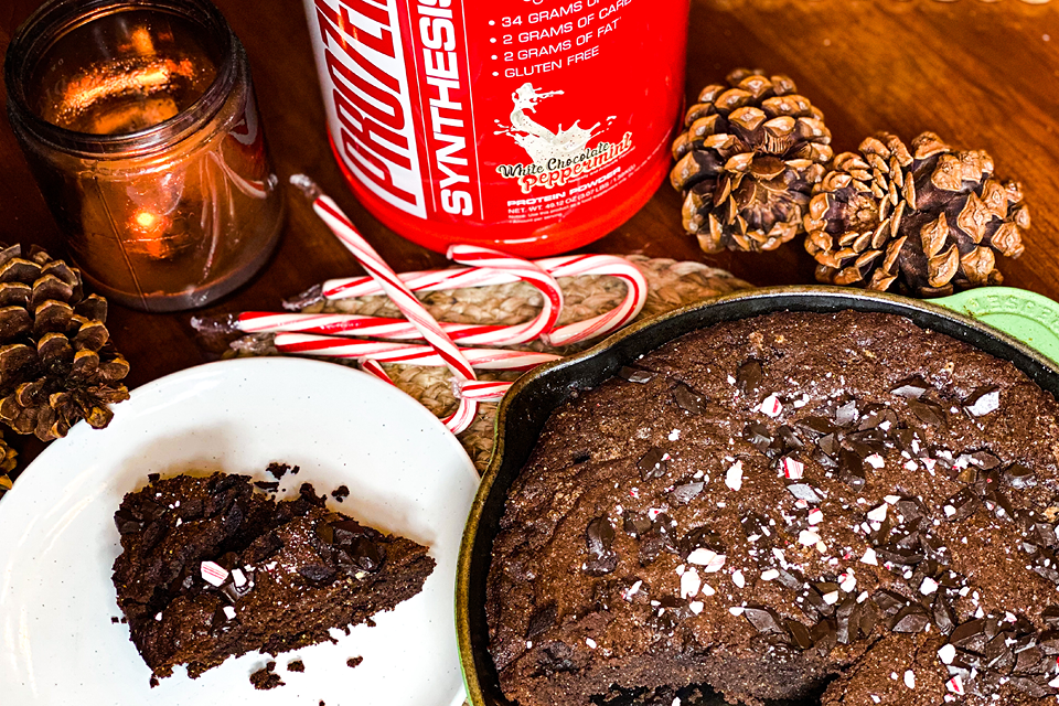 Pan of white Chocolate Peppermint Protein Brownies