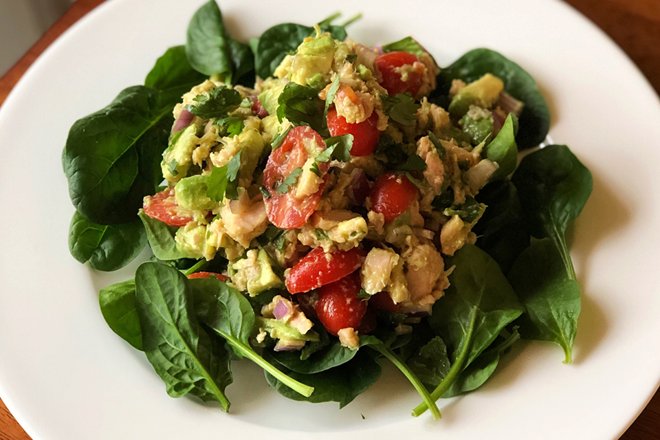 Plate of tuna avocado salad